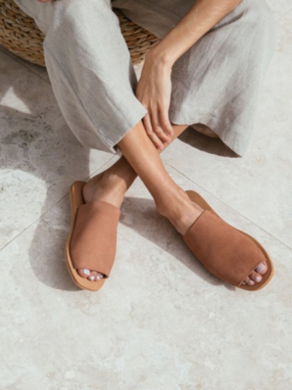 St. Agni Yuka Suede Leather Mauve Pink Clay Slides Sandal Size 38